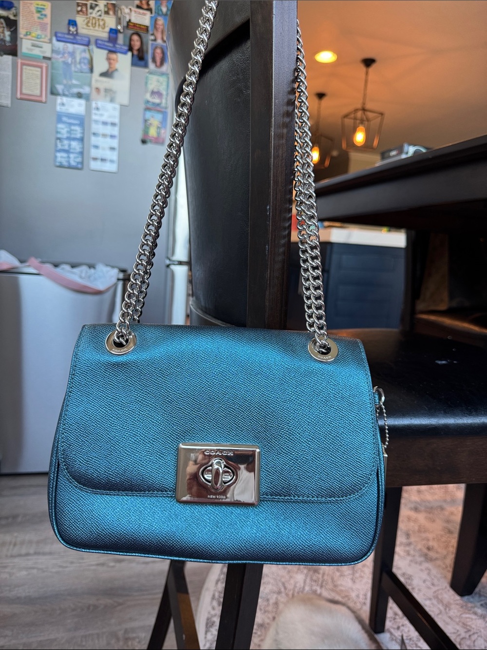 Coach Cassidy Teal Crossbody Shoulder Bag with Chain Strap